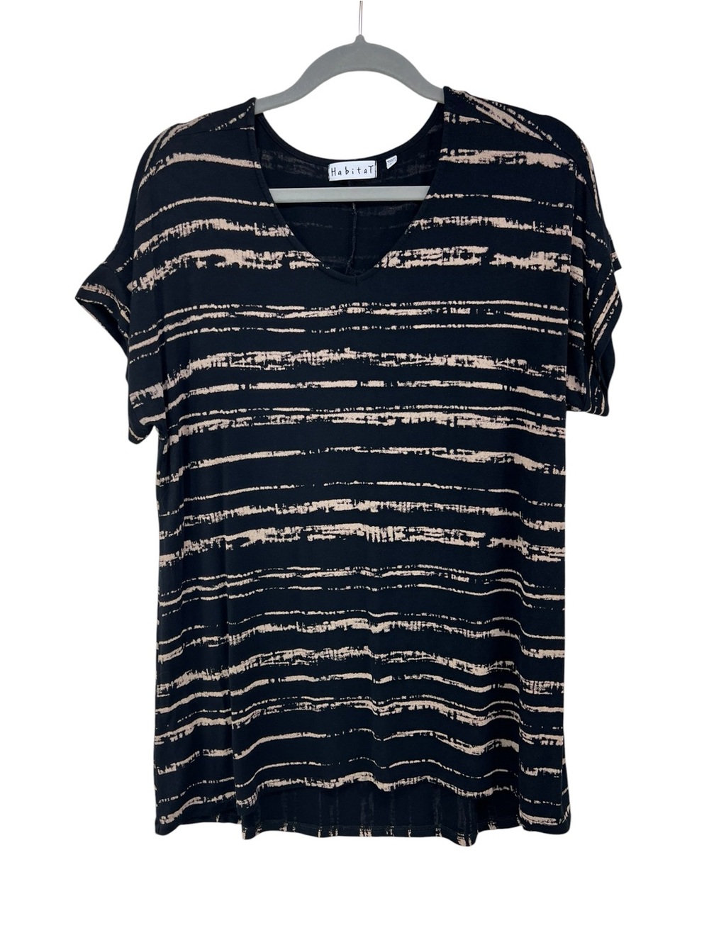 Habitat Black Striped Tunic Top Short Sleeves Womens Large